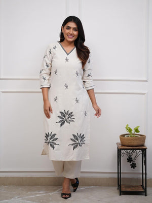 Rajwada White Viscose Embroidered Stiched Kurta Set For Women
