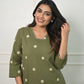 Rajwada Olive Green Cotton Blend Embroidered Stiched Kurta Set For Women