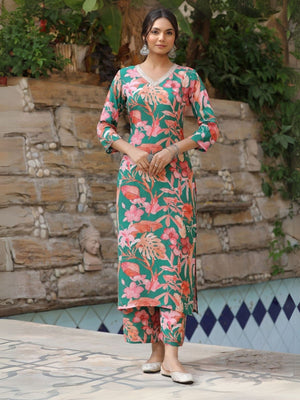 Rajwada Green Viscose Printed Stiched Kurta Set For Women