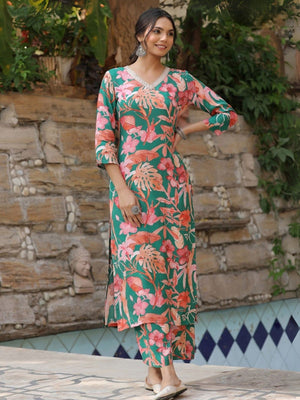 Rajwada Green Viscose Printed Stiched Kurta Set For Women