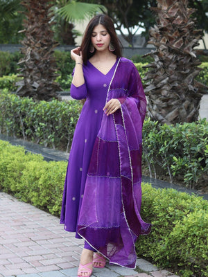 Rajwada Purple Viscose Embroidered Stiched Kurta Set For Women