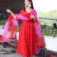 Rajwada Red Viscose Embroidered Stiched Kurta Set For Women