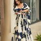 Rajwada White & Blue Cotton Blend Digital Printed Stitched Gown For Women