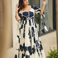 Rajwada White & Blue Cotton Blend Digital Printed Stitched Gown For Women