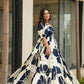 Rajwada White & Blue Cotton Blend Digital Printed Stitched Gown For Women