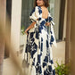 Rajwada White & Blue Cotton Blend Digital Printed Stitched Gown For Women