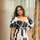 Rajwada White & Blue Cotton Blend Digital Printed Stitched Gown For Women