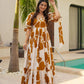 Rajwada White & Mustard Cotton Blend Digital Printed Stitched Gown For Women