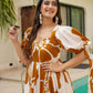Rajwada White & Mustard Cotton Blend Digital Printed Stitched Gown For Women