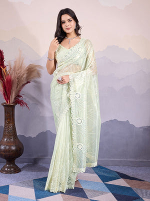 Rajwada Light Green Organza Embroidered Saree For Women
