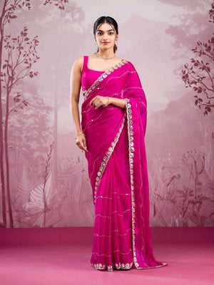 Rajwada Pink Chiffon Embroidered Saree For Women