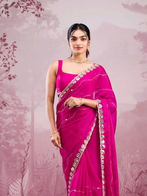 Rajwada Pink Chiffon Embroidered Saree For Women