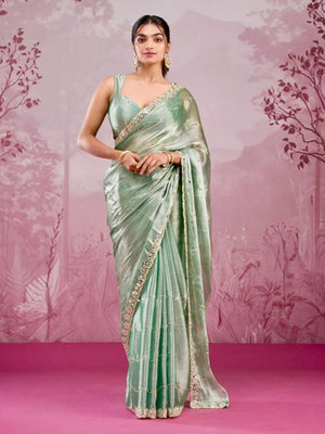 Rajwada Light Green Chiffon Embroidered Saree For Women