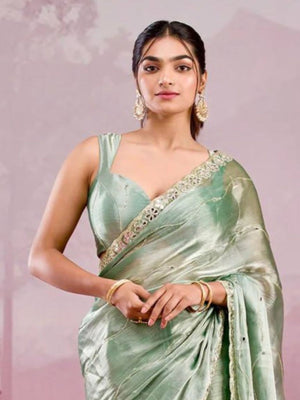 Rajwada Light Green Chiffon Embroidered Saree For Women