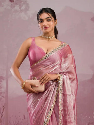 Rajwada Light Pink Chiffon Embroidered Saree For Women