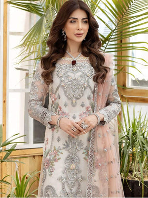 Rajwada Off White Soft Net Embellished Semi Stithed Kurta Set For Women