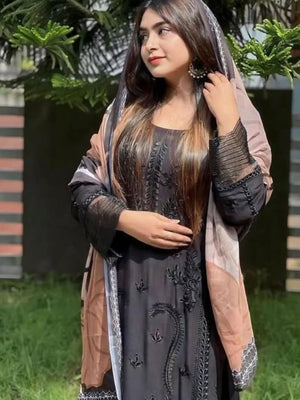 Rajwada Black Cotton Embellished Semi Stitched Kurta Set For Women
