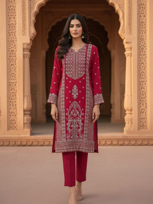Rajwada Maroon Georgette Embroidered Semi Stithed Kurta Set For Women