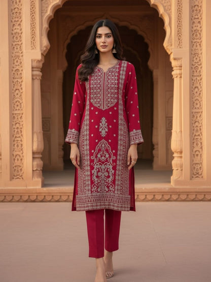 Rajwada Maroon Georgette Embroidered Semi Stithed Kurta Set For Women