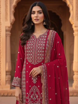 Rajwada Maroon Georgette Embroidered Semi Stithed Kurta Set For Women