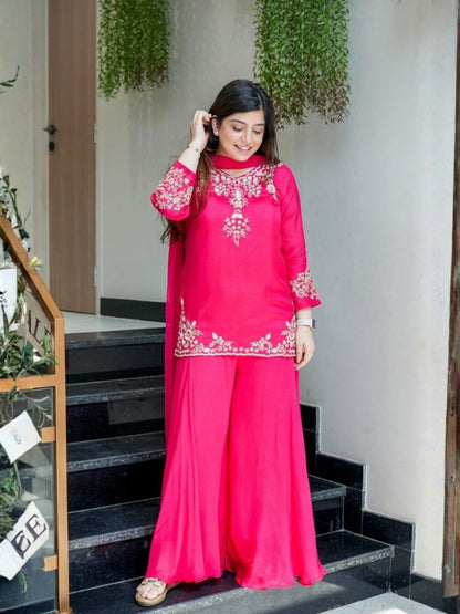 Rajwada Pink Silk Embroidered Stitched Kurta Set For Women