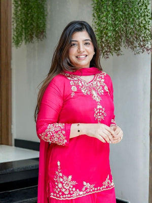 Rajwada Pink Silk Embroidered Stitched Kurta Set For Women