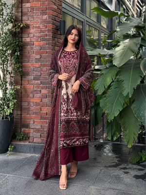 Rajwada Deep Maroon Silk Embroidered Stitched Kurta Set For Women