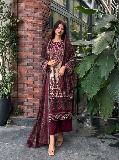 Rajwada Deep Maroon Silk Embroidered Stitched Kurta Set For Women