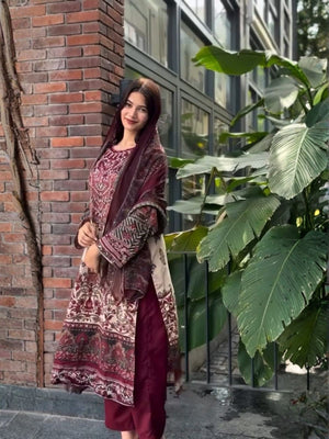 Rajwada Deep Maroon Silk Embroidered Stitched Kurta Set For Women
