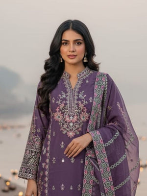 Rajwada Purple Organza Embroidered Semi Stitched Kurta Set For Women
