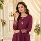 Rajwada Wine Georgette Embroidered Stitched Kurta Set For Women