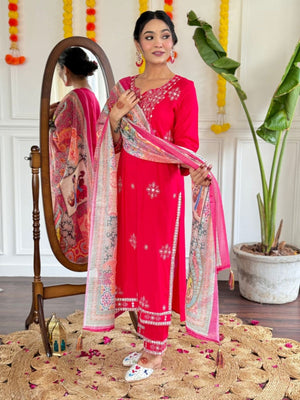 Rajwada Pink Silk Embroidered Stitched Kurta Set For Women