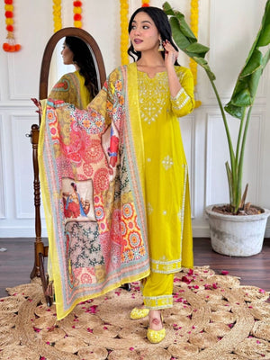 Rajwada Yellow Silk Embroidered Stitched Kurta Set For Women