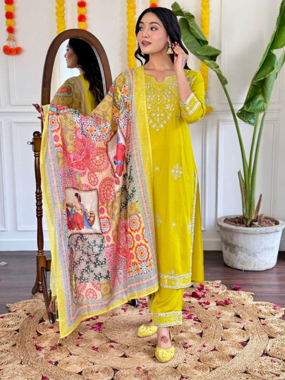 Rajwada Yellow Silk Embroidered Stitched Kurta Set For Women
