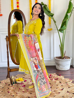 Rajwada Yellow Silk Embroidered Stitched Kurta Set For Women