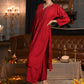 Rajwada Women Maroon Cotton Chikankari Mukaish Work Embroidered Stitched Kurta And Palazzo