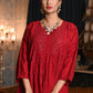 Rajwada Women Maroon Cotton Chikankari Mukaish Work Embroidered Stitched Kurta And Palazzo