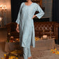 Rajwada Women Blue Cotton Viscose Chikankari Embroidered Stitched Kurta With Pant