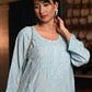 Rajwada Women Blue Cotton Viscose Chikankari Embroidered Stitched Kurta With Pant