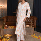 Rajwada Women White Floral Printed Cotton Voile Chikankari Embroidered Stitched Kurta With Palazzo