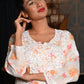 Rajwada Women White Floral Printed Cotton Voile Chikankari Embroidered Stitched Kurta With Palazzo