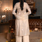 Rajwada Women Beige Shimmered Polyester Voile Chikankari Beads Embroidered Stitched Kurta with Dupatta
