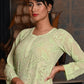 Rajwada Women Light Green Georgette Chikankari Beads Embroidered Stitched Kurta