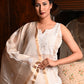 Rajwada Women Beige Shimmered Polyester Voile Chikankari Embroidered Stitched Kurta with dupatta