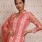 Rajwada Women Mauve Organza Chikankari Mukaish Work Embroidered Stitched Kurta With Dupatta