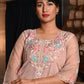 Rajwada Women Beige Organza Chikankari Beads Embroidered Unstitched Kurta