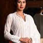 Rajwada Women White Georgette Chikankari Beads Embroidered Stitched Kurta with Dupatta