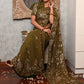 Rajwada Women Olive Green Georgette Gotapatti And Mukaish Work Chikankari Embroidered Saree With Unstitched Blouse