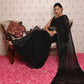 Rajwada Women Black Georgette Golden Mukaish Work Saree With Unstitched Blouse