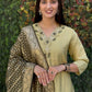 Rajwada Light Olive Green Silk Blend Embroidered Kurta Set For Women